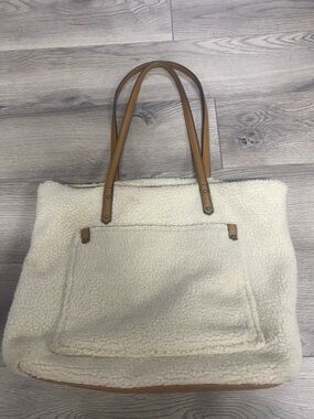 Cream Sherpa Tote Bag with Tan Handles